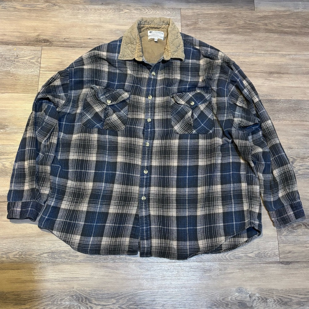 VTG Columbia relaxed cotton flannel corduroy collar barn Shacket shirt sz XXL
